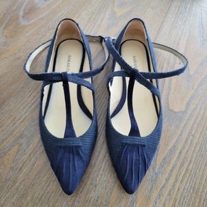Sarah Flint Dark Blue T-Strap Flats